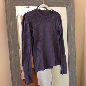 Lululemon Purple Patterned Long Sleeve Workout Tee